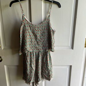 teal mandala patterned ruffled romper